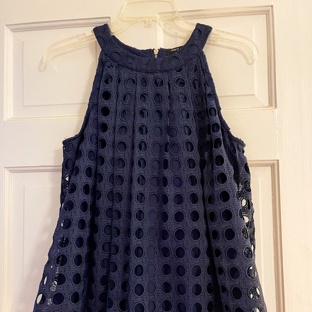 Romeo & Juliet Couture Eyelet Halter Blouse Navy